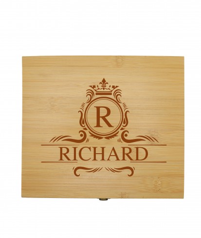 Personalised Name & Initial Wooden Whisky Box Gift Set 